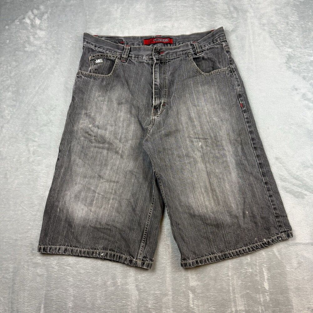 Mecca Gray Denim Shorts Mens 36 Baggy Y2K Hip Hop Skate Faded Carpenter Style